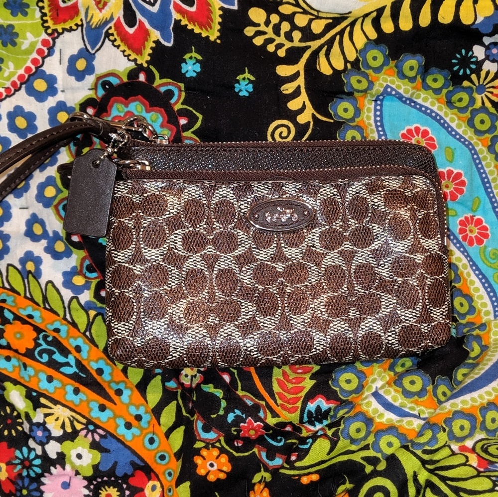 Coach brown wristlet